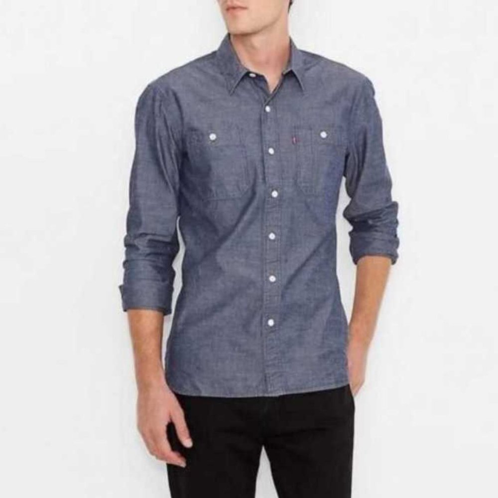 NEW MEN'S S LEVI'S STOCK WORKSHIRT WORK SHIRT IN CHAMBRAY INDIGO BLUE